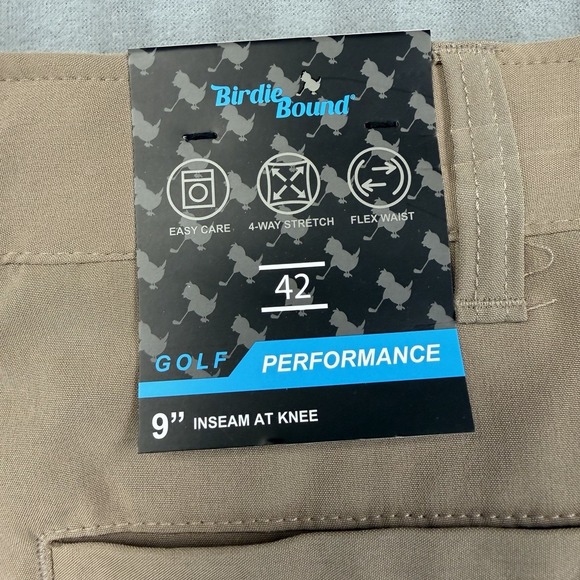 Birdie Bound Men's Size 42 Four Way Flex Waist Tan Golf Shorts - Picture 4 of 4